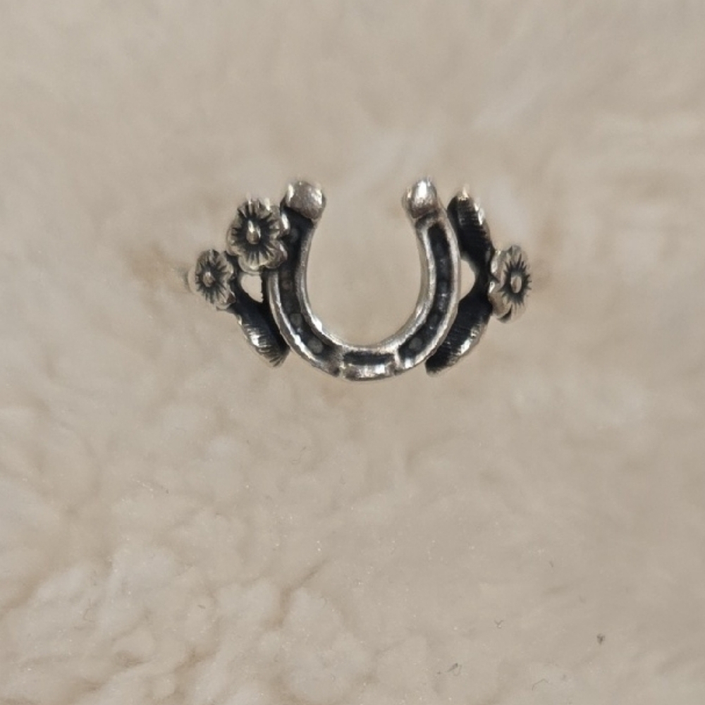 Silver Horseshoe Ring with Floral Accents